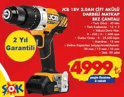 JCB 18V 2.0AH ÇİFT AKÜLÜ DARBELİ MATKAP BEZ ÇANTALI JCB 18V 2.0AH ÇİFT AKÜLÜ DARBELİ MATKAP BEZ ÇANTALI